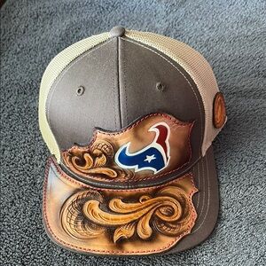 Brown and Tan Embroidered Swirl Pattern Hat